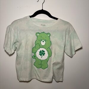 Care Bears Light Green Tie Dye Lucky St Patricks Clover Girl Cropped shirt 10 12
